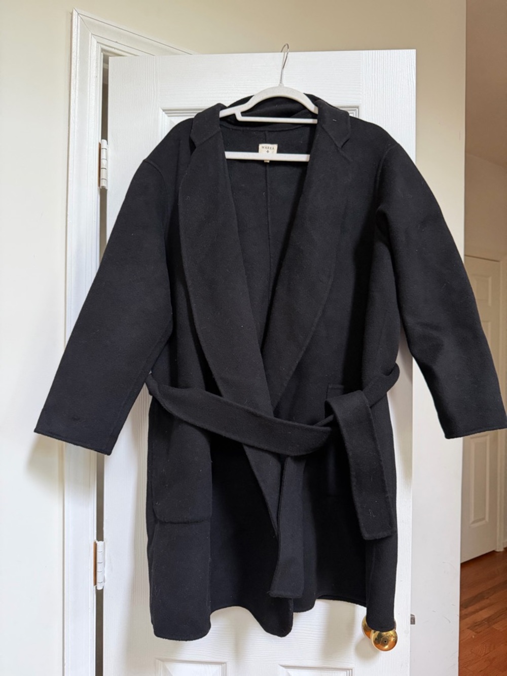 Marea by Liz Joy 100% Wool Bryn Classic Black Belted Coat L Large